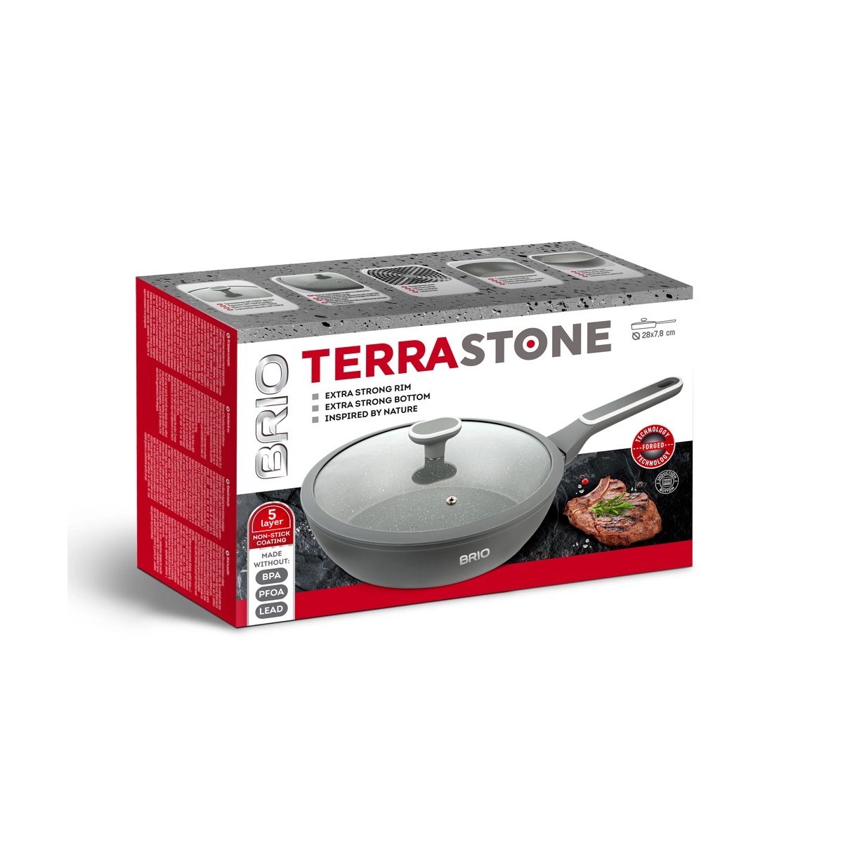 105812 BRIO Terra Stone-Алуминиев дълбок тиган Ø28x7.8см с незалепващо покритие и капак-индукция - Image 1